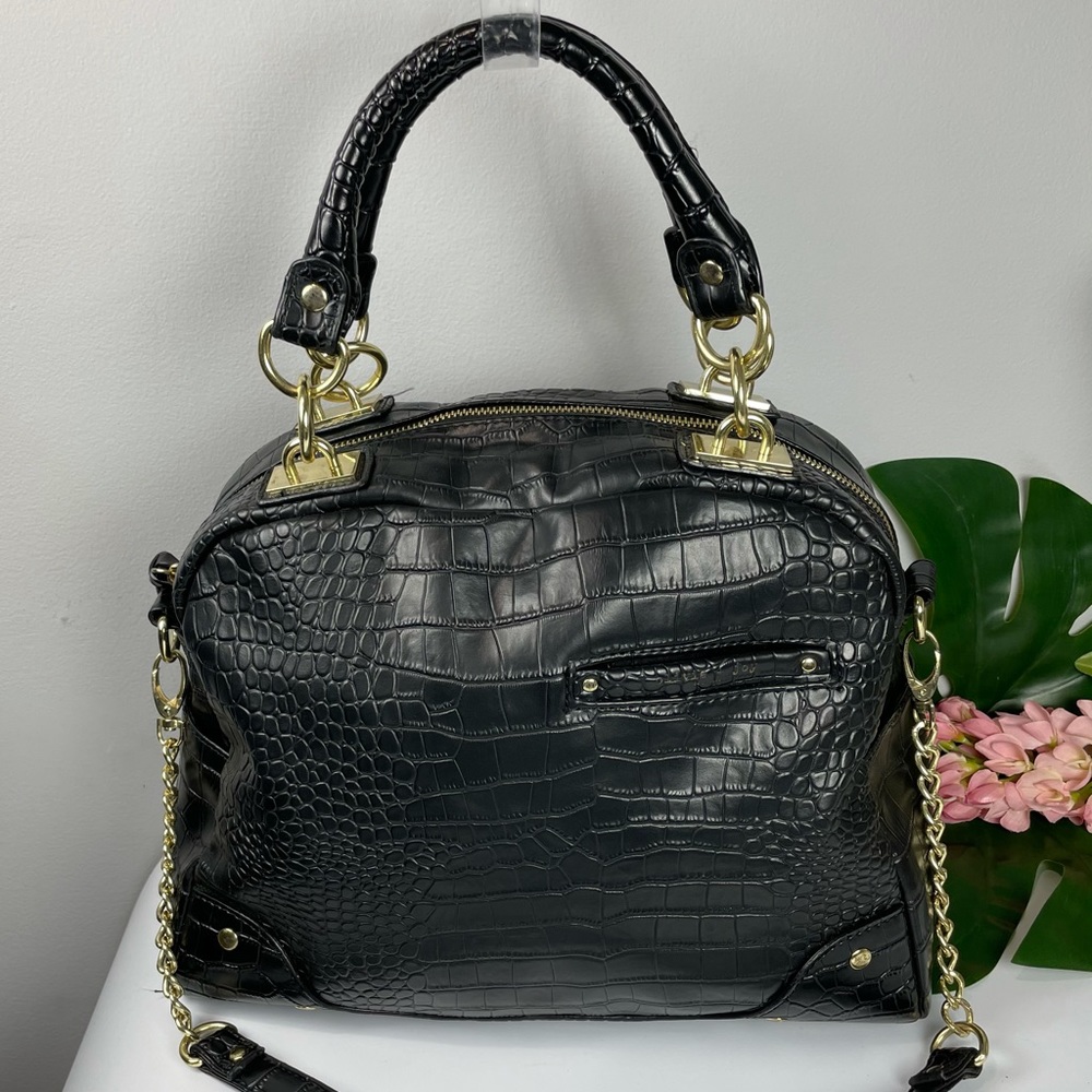 (((SOLD)))Olivia + Joy black faux aligator leather satchel - Picture 2 of 16